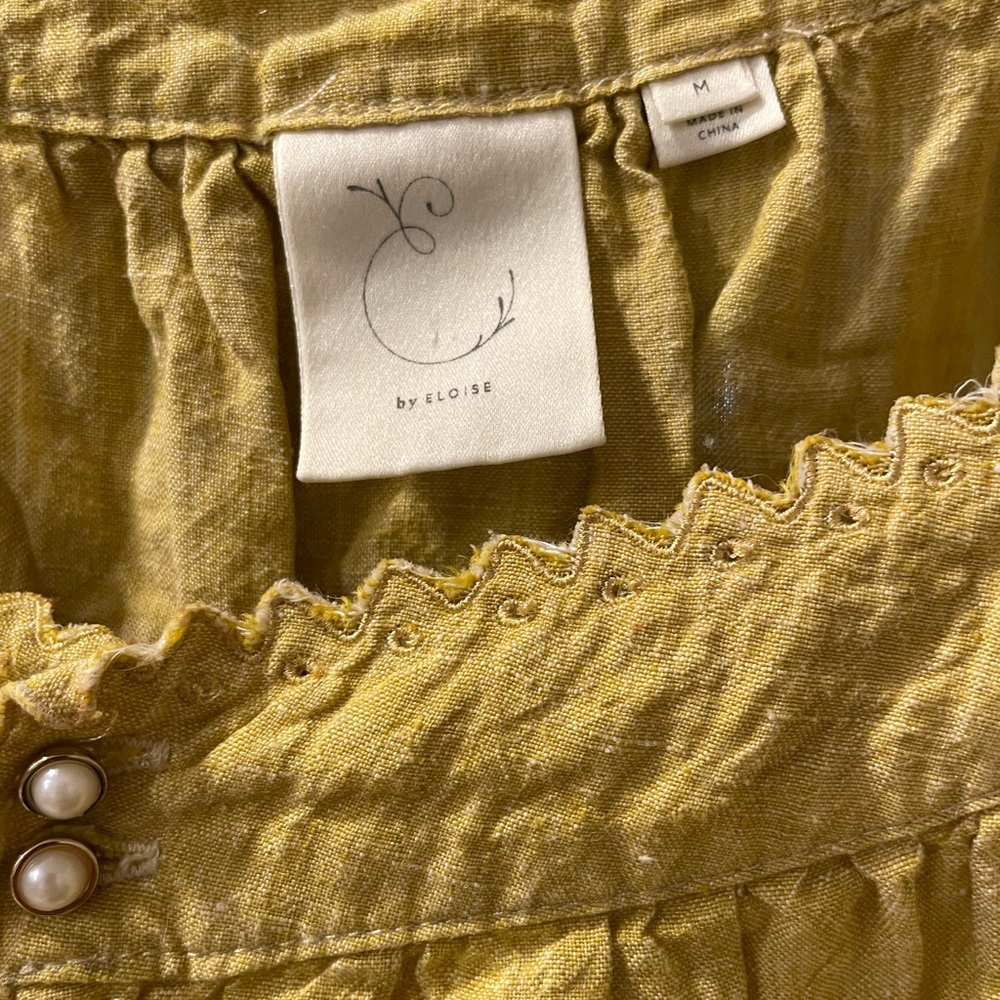Anthropologie E by Eloise Gold Yellow 100% Linen Mini Dress Medium